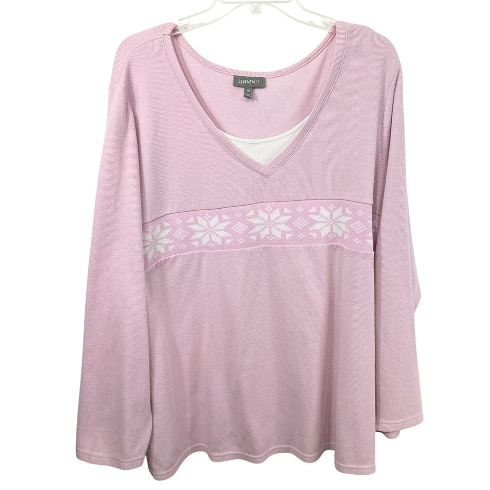 Essentials Plus Size 3X Sweater Christmas Pink Snowflake Fair Isle Dressbarn 223